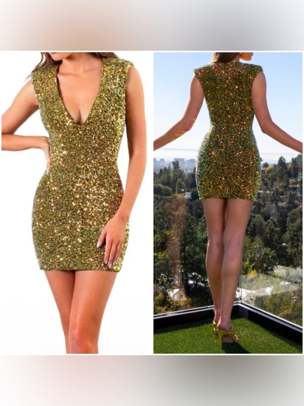 Helsi Jodi Plunging Sequin Mini Dress Chartreuse, M